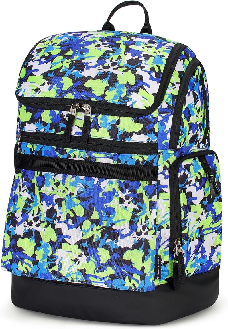 Choco Mocha Swim Bag for Kids - Swim Backpack for Boys Teens, 35L Waterproof Swimming Backpack with Wet/Dry Compartments for Swimmers, Pool, Beach and Swim Lessons, Camo Green - Image 1